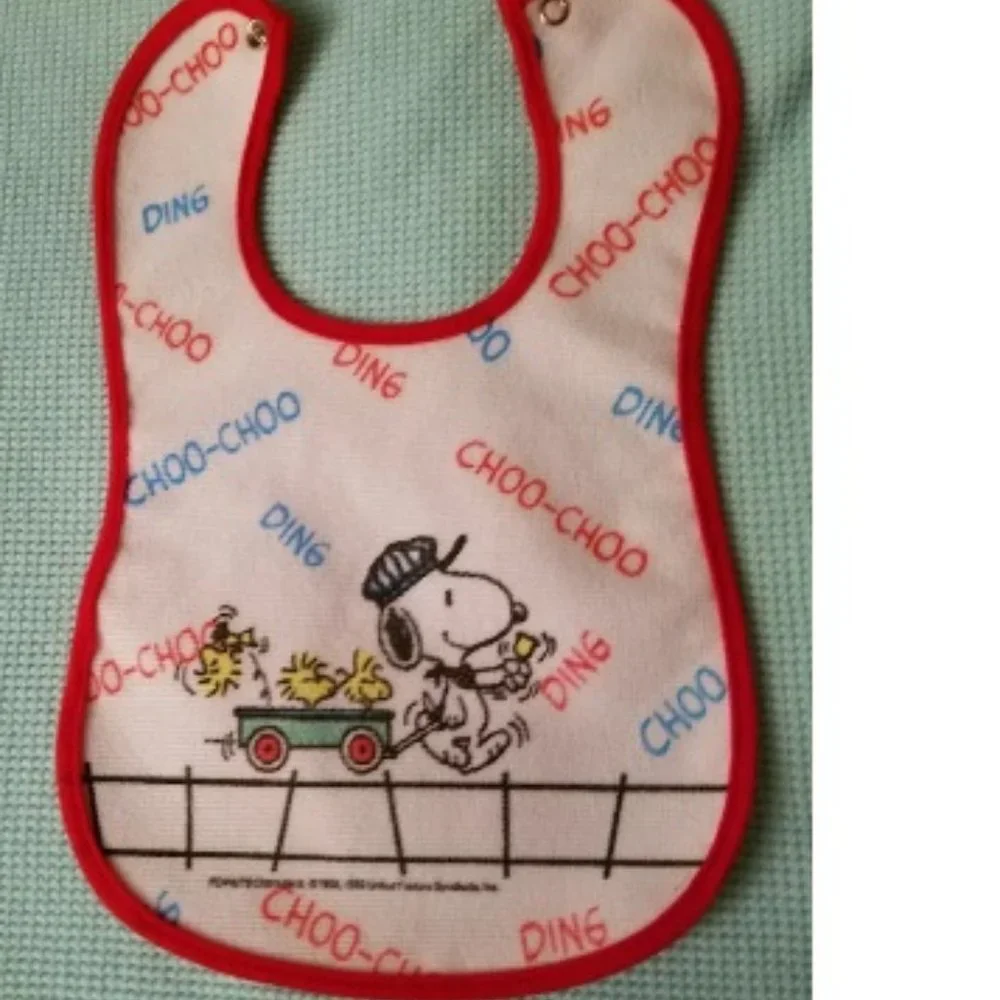 NEW Vintage Peanuts Baby Bib Snoopy & Woodstock Choo-Choo Ding